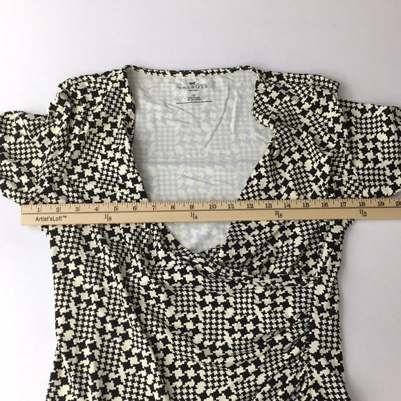 Talbots Black & White Printed Faux Wrap Blouse - Picture 6 of 9